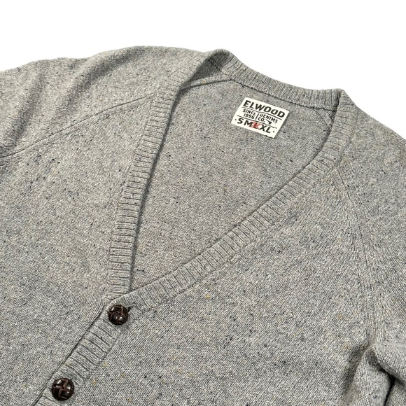Elwood Men's Large Cardigan Sweater Speckled Gray with Pockets and Elbow Pads: - Picture 1 of 7